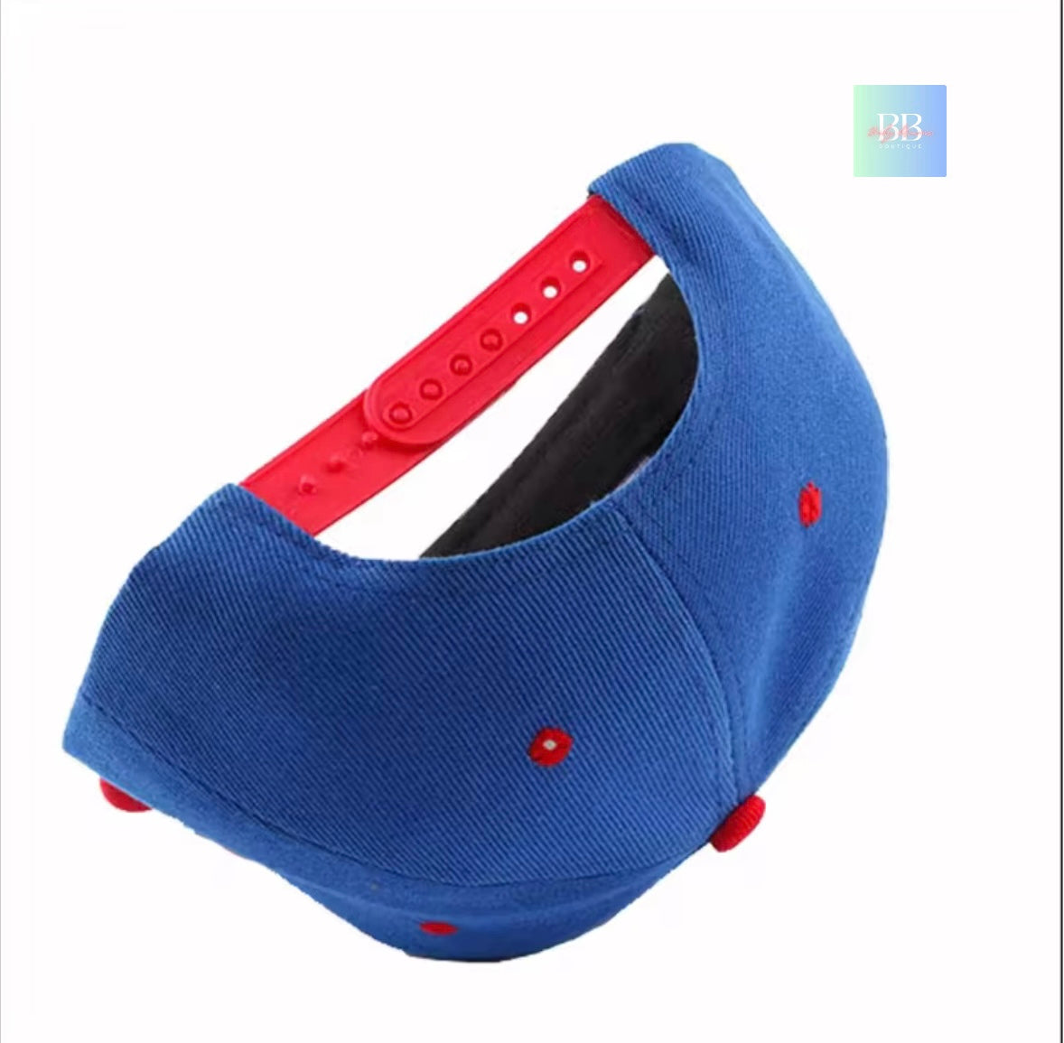 Blue cap with red accents on a white background