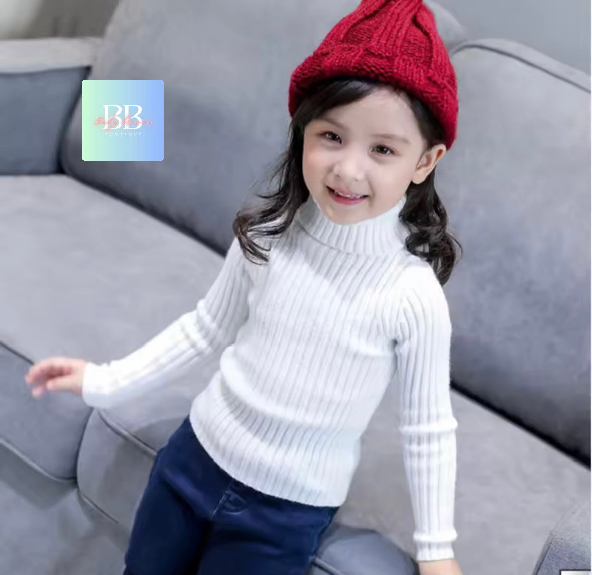 Kids Woollen Long Sleeve Turtleneck Sweater. 5 colours, 12M-9Y