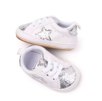 Baby Toddler Lace Up Slip On Glitter Sports Shoes. 4 Colours 0M-18M