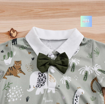 Baby/Toddler Dungaree Shorts & Romper Bodysuit with Bow Tie Boys Set. 0-18 Months