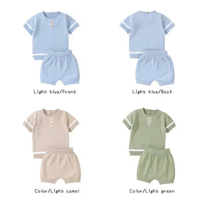Baby Toddler Short Sleeve Knitted Top & Shorts Set. 3 Colours 3-18M