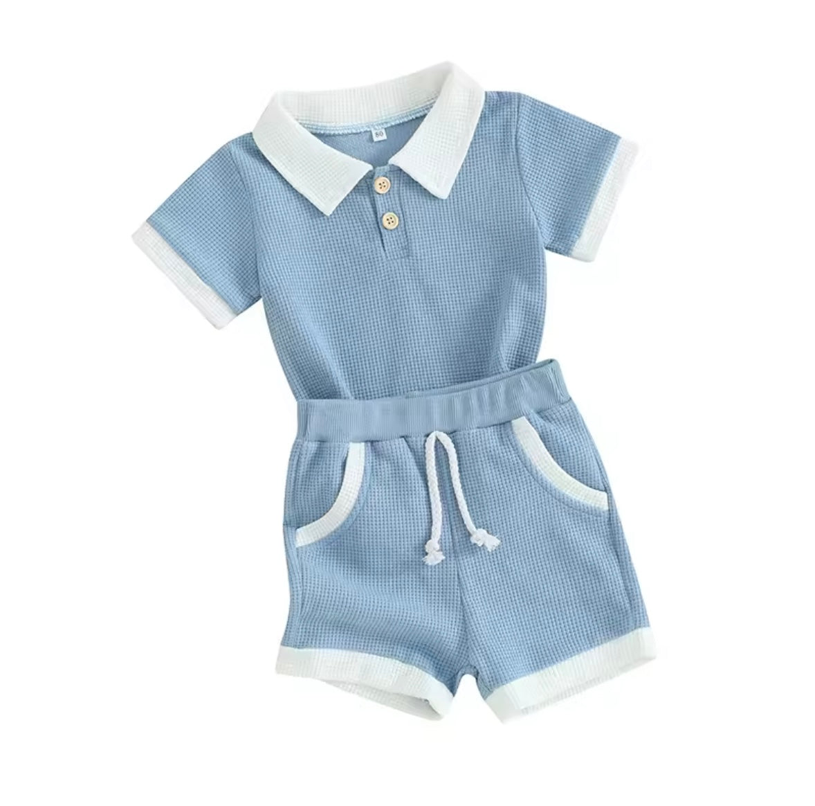 Kids Boys Lightweight Casual Waffle Polo Shirt & Shorts Set. 3 Colours 6M-3Y