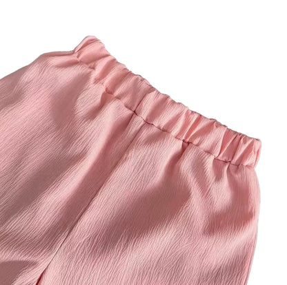 Kids Girls Lightweight Pleated Vest Top & Shorts Set. 5 Colours 3-7Y