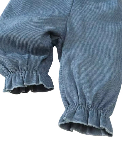 Baby Toddler Girls Ribbed Bowknot Dungarees & Ribbed Long Sleeve Top Set. 2 Colours 3-24M