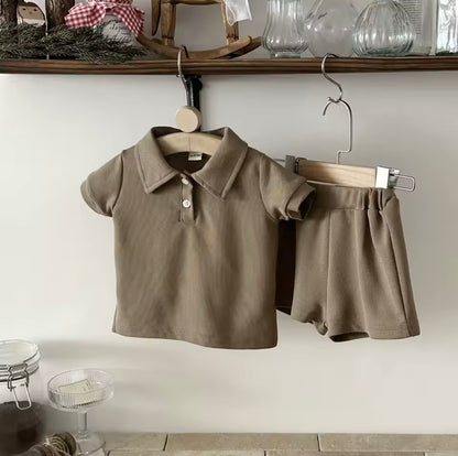 Kids Casual Solid Colour Polo Shirt & Matching Shorts Set. 3 Colours 6M-3Y