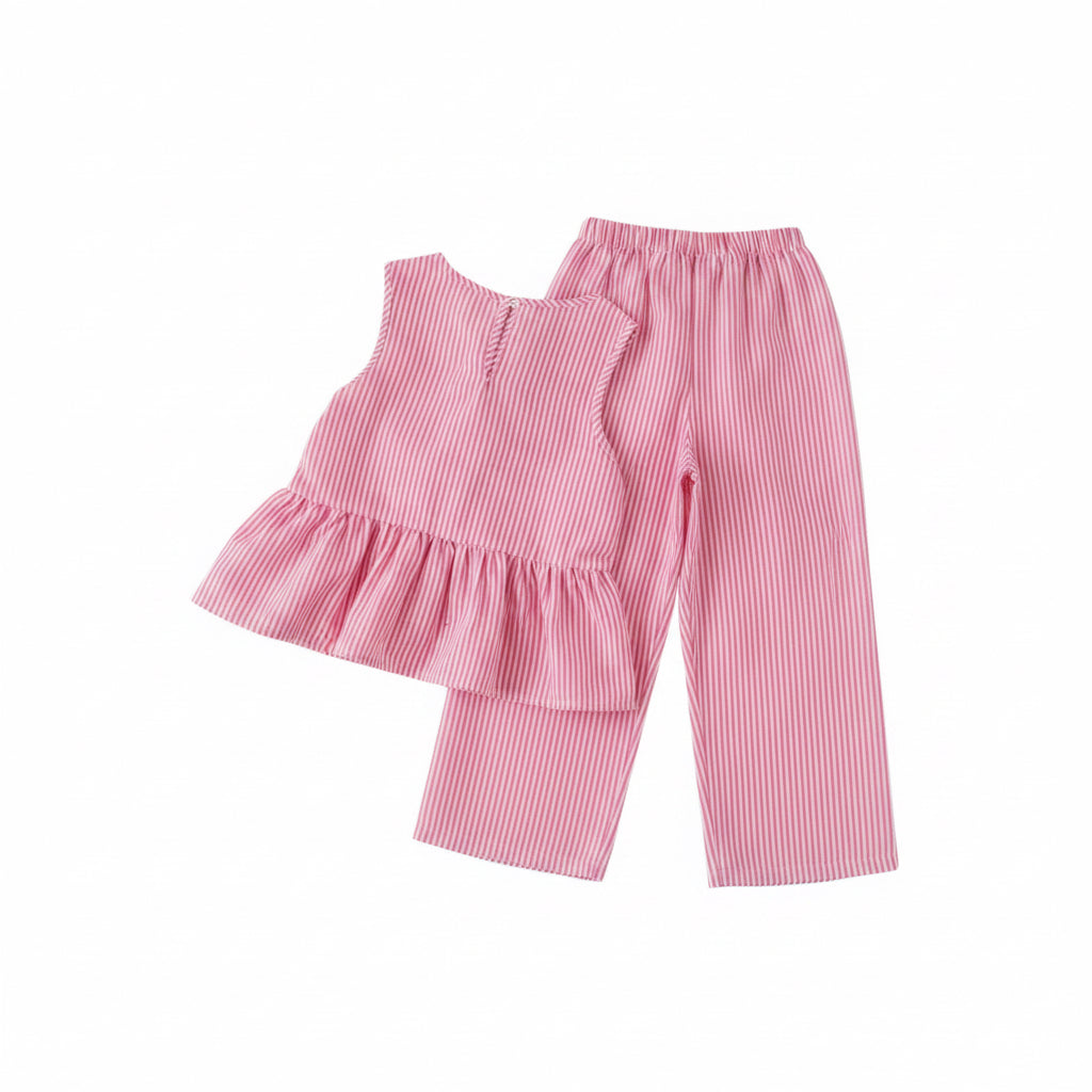 Kids Girls Pinstripe Sleeveless Bowknot Top & Wide Leg Trousers. 2 Colours 3-7Y