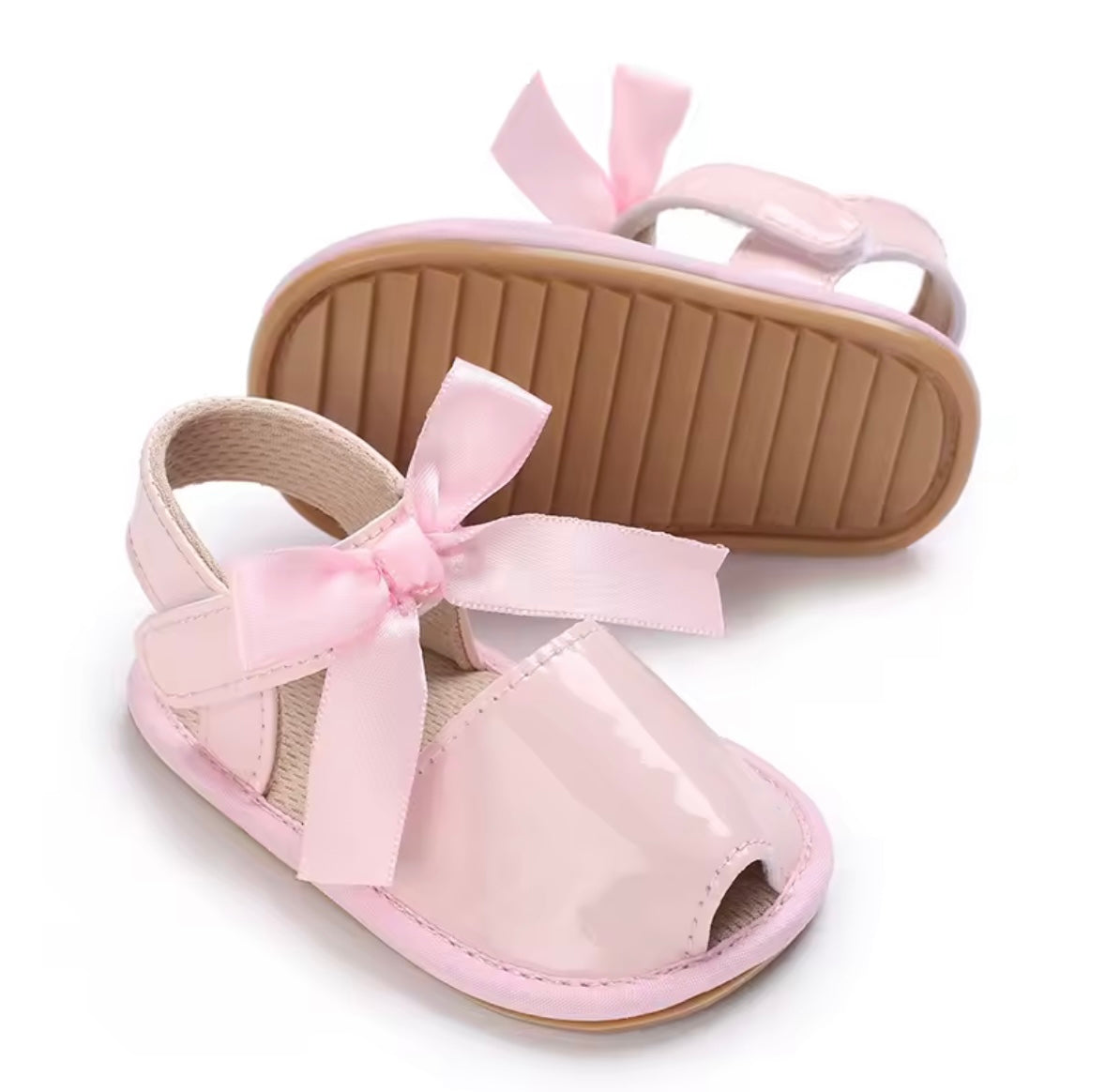 Baby Toddler Patent Bow Strap Rubber Sole Sandals. 5 Colours 0M-18M