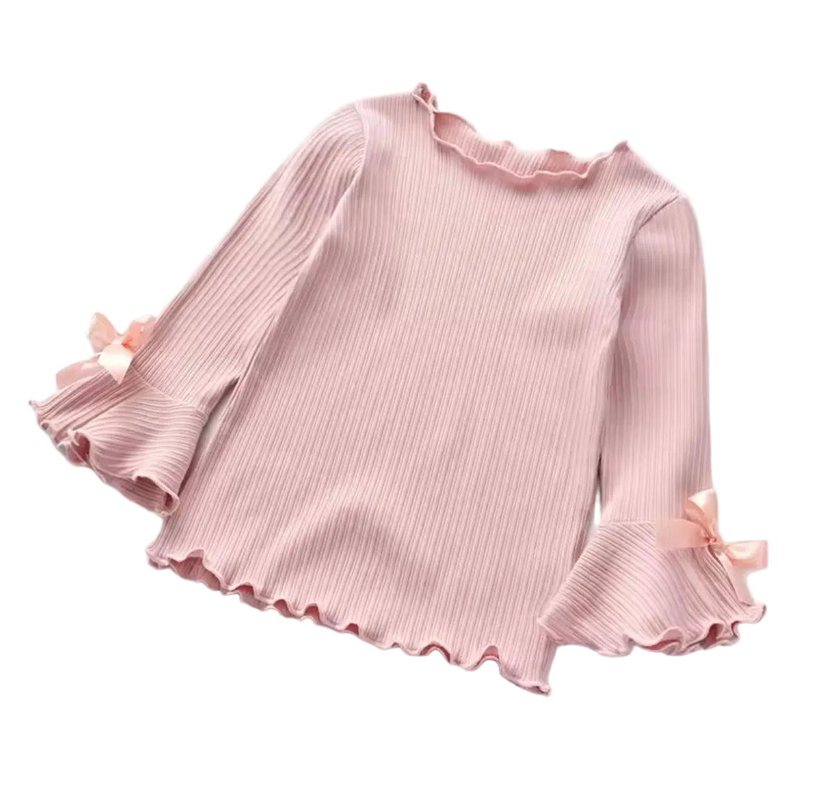 Kids Girls Ribbed Long Sleeve Bowknot Top. 3 Colours 2-8Y