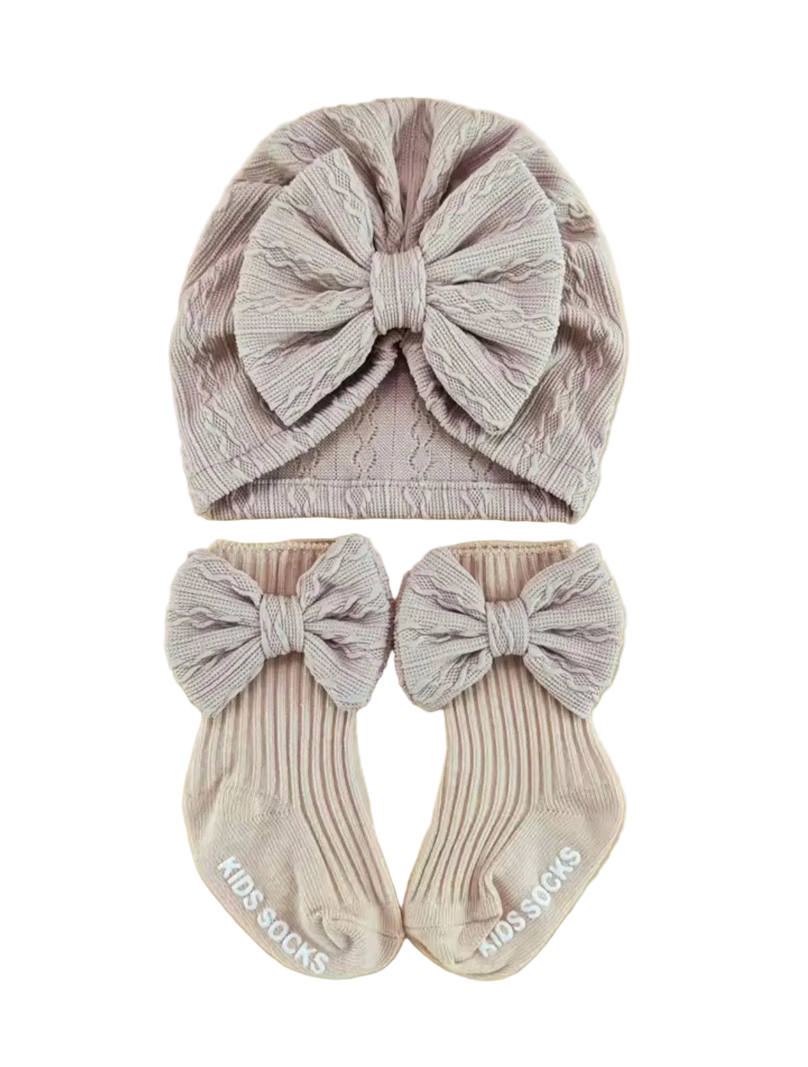 Baby Toddler Girls Bowknot Headscarf Hat & Matching Bowknot Socks. 5 Colours Fits 0-6M