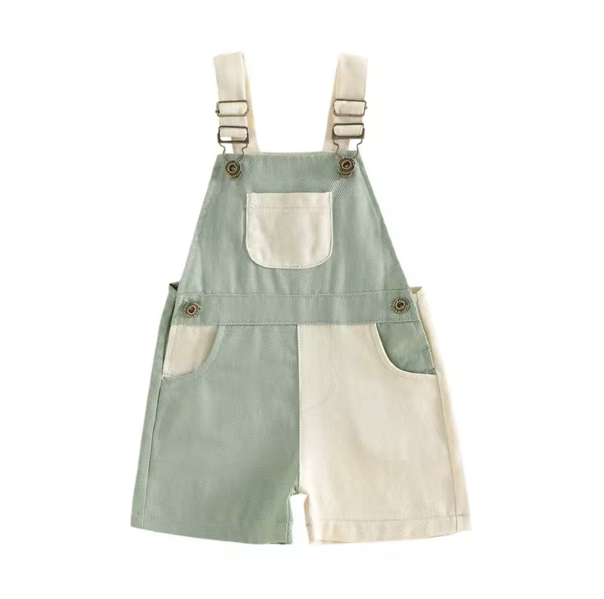 Kids Unisex Patchwork Dungaree Shorts. 6 Colours 12M-4Y
