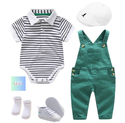 Baby/Toddler Boy Dungarees & Strip Romper with Collar. 3-24M