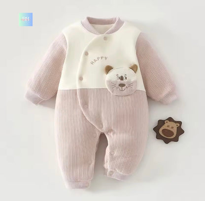Baby romper with bear design on a white background