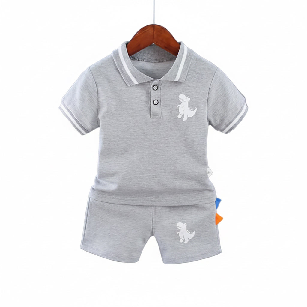 Kids Boys Lightweight Dinosaur Polo Shirt & Shorts Set. 3 Colours 12M-5Y