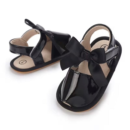 Baby Toddler Patent Bow Strap Rubber Sole Sandals. 5 Colours 0M-18M