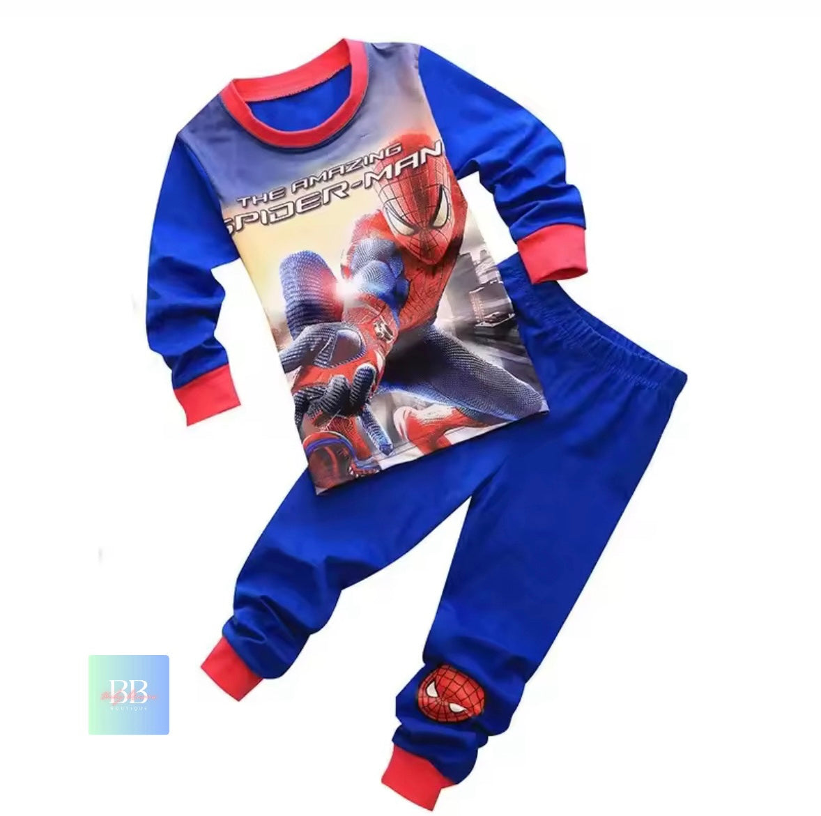 Spider-Man themed children's pajama set on a white background