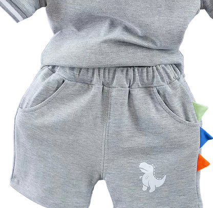 Kids Boys Lightweight Dinosaur Polo Shirt & Shorts Set. 3 Colours 12M-5Y