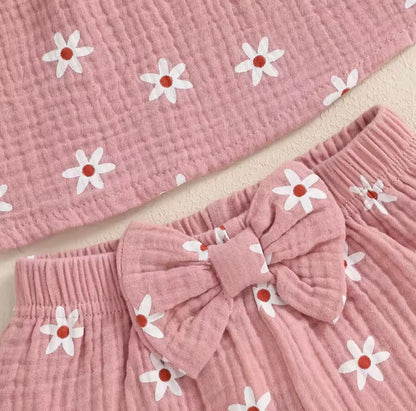 Baby Toddler Floral Muslin Sleeveless Top & Matching Shorts Set. 3 Colours 6M-4Y