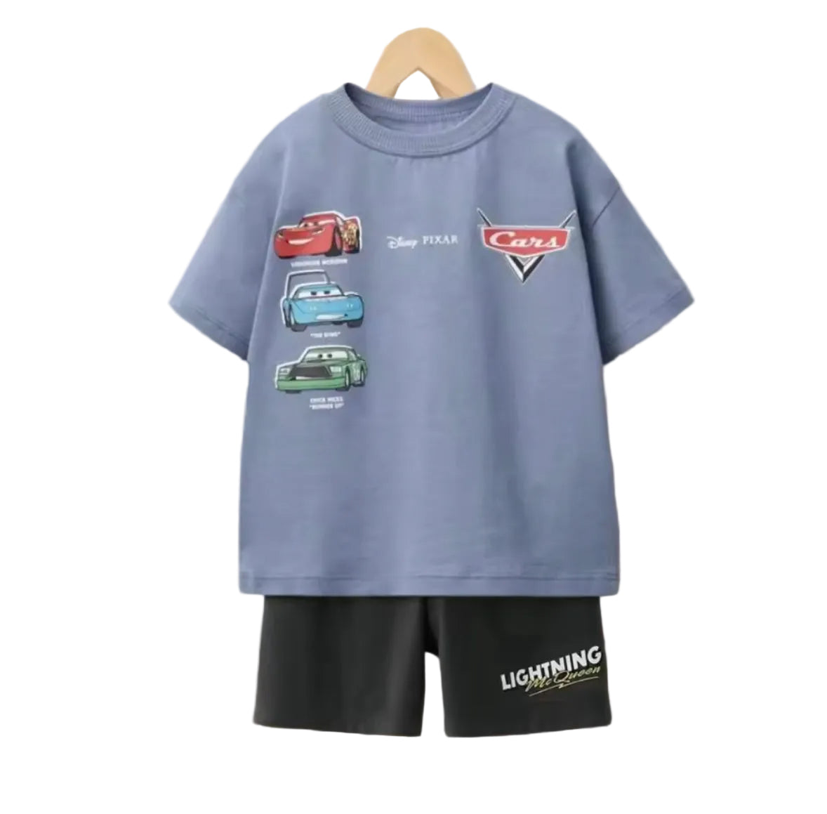 Children's t-shirt and shorts set with Disney Pixar Cars design on a white background