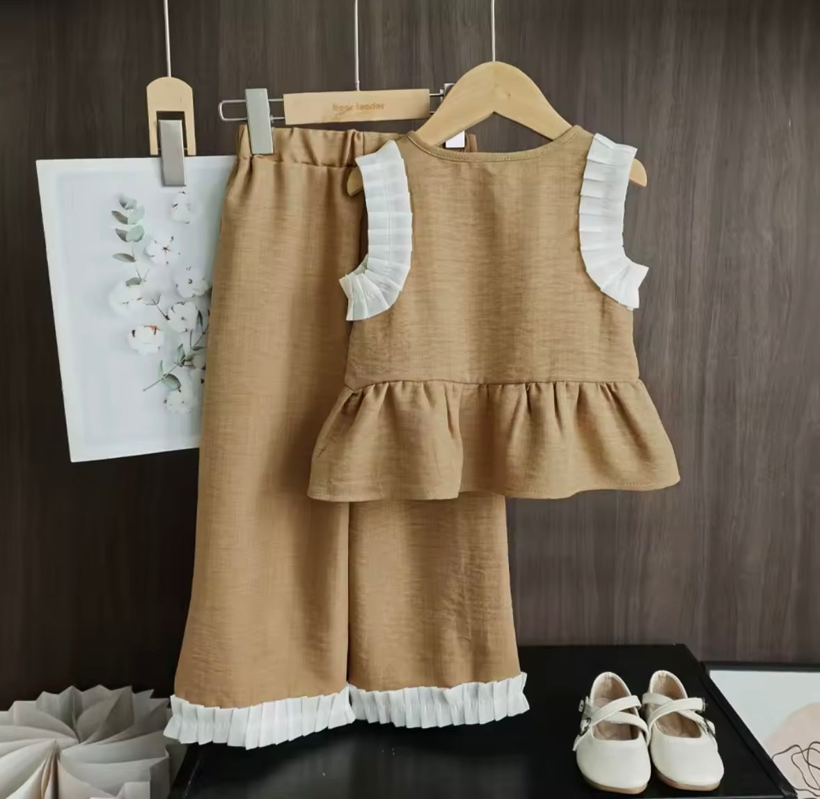 Kids Girls Linen Sleeveless Top & Matching Wide Leg Trousers. 3 Colours 3-10Y