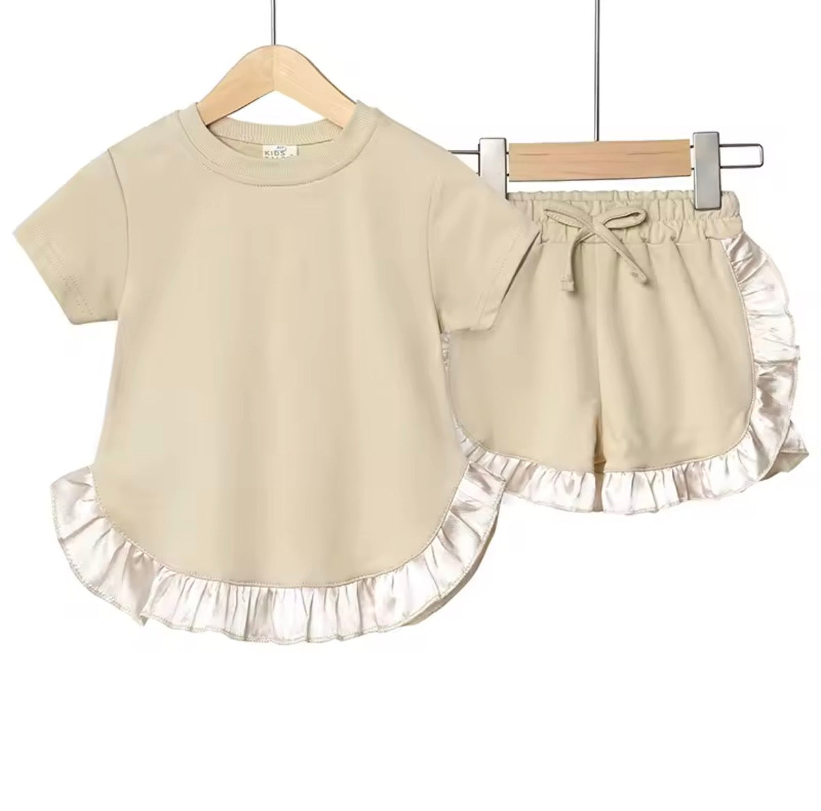 Kids Cotton Silk Edge T-shirt & Shorts Set. 6 Colours 9M-7Y