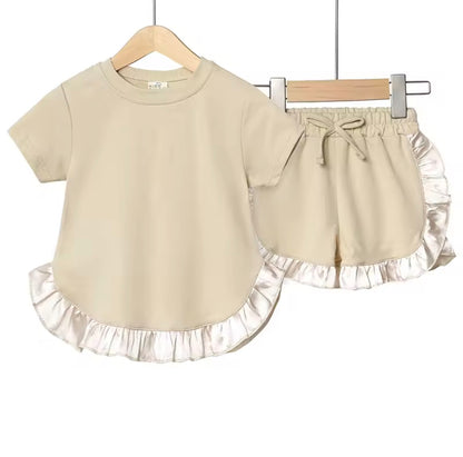 Kids Cotton Silk Edge T-shirt & Shorts Set. 6 Colours 9M-7Y