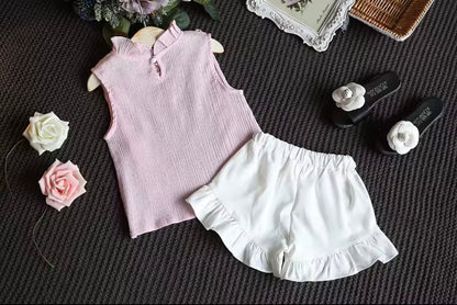 Kids Girls Lightweight Ruffled Top & Shorts Set. 3 Colours 12M-4Y