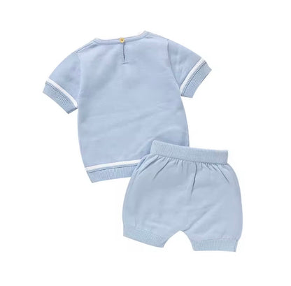 Baby Toddler Short Sleeve Knitted Top & Shorts Set. 3 Colours 3-18M
