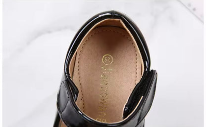 Kids Girls Black Velcro Strap School Shoes. 2 Variations Uk Junior Size 10-4