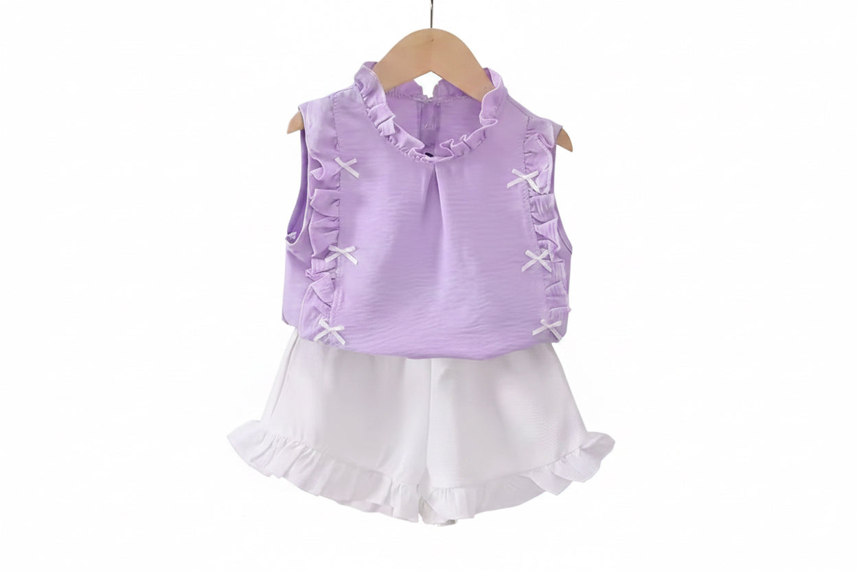 Kids Girls Lightweight Ruffled Top & Shorts Set. 3 Colours 12M-4Y