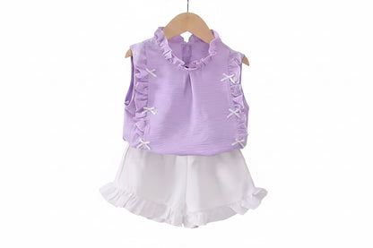 Kids Girls Lightweight Ruffled Top & Shorts Set. 3 Colours 12M-4Y
