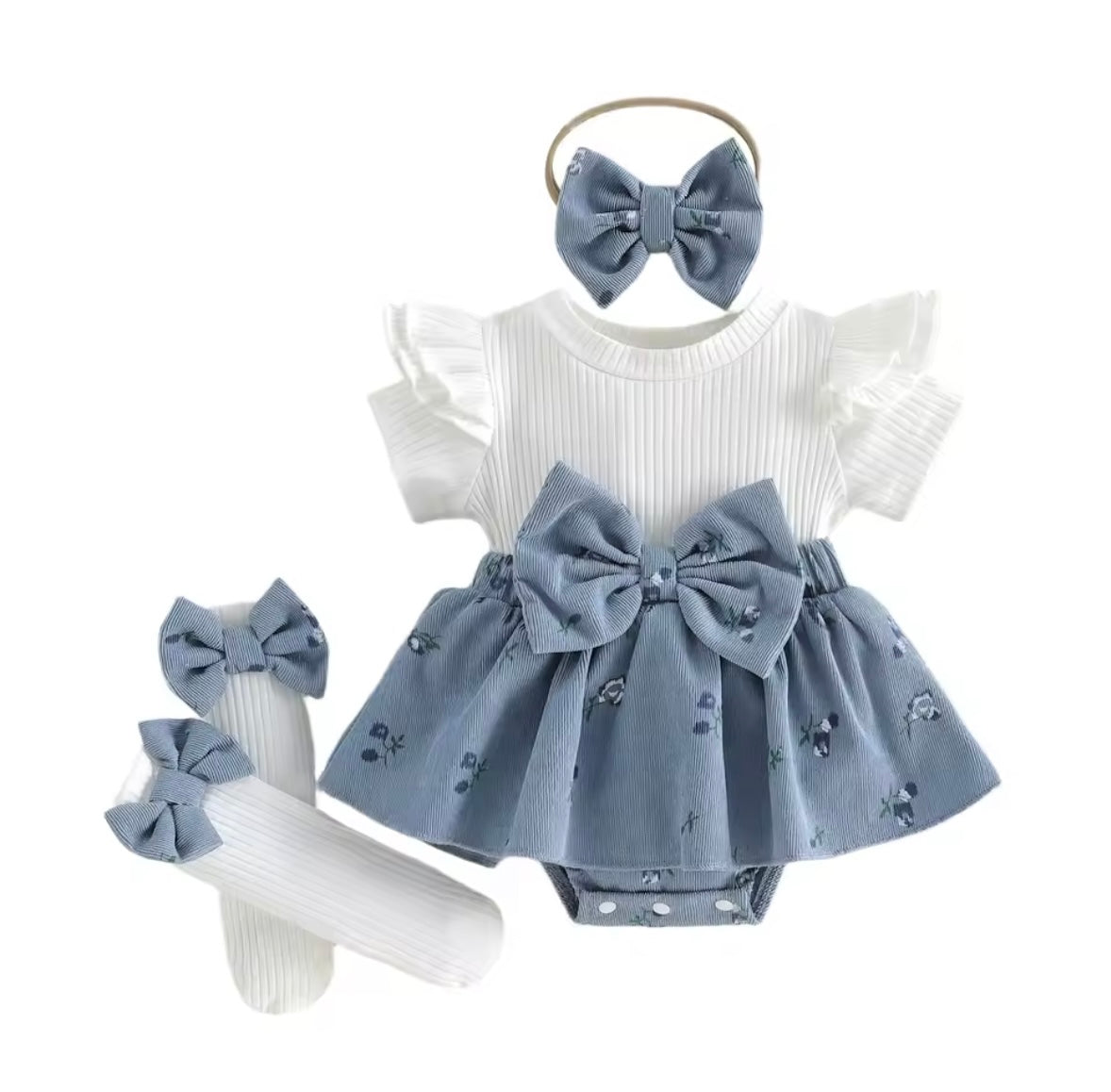 Baby Toddler Romper Skirt with Matching Socks & Headband Set. 3 Colours 3M-12M