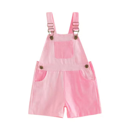 Kids Unisex Patchwork Dungaree Shorts. 6 Colours 12M-4Y