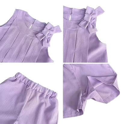 Kids Girls Lightweight Pleated Vest Top & Shorts Set. 5 Colours 3-7Y