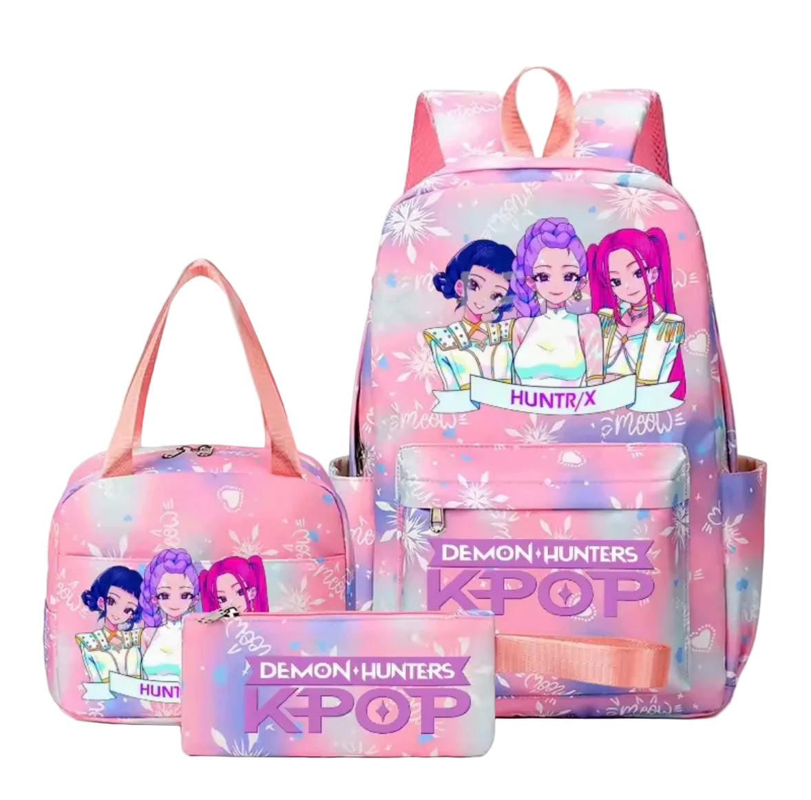 Kids K-Pop Demon Hunters School Bag 3 Piece Set. 4 Colours