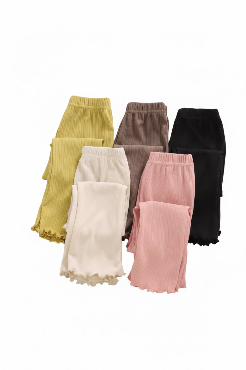 Kids Girls Casual Ribbed Loose Fit Flare Trousers. 5 Colours 12M-10Y