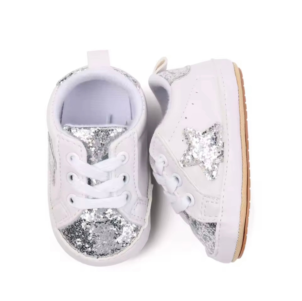 Baby Toddler Lace Up Slip On Glitter Sports Shoes. 4 Colours 0M-18M