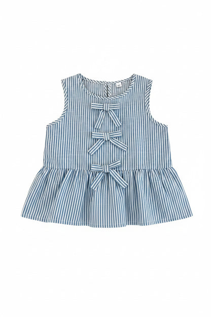 Kids Girls Pinstripe Sleeveless Bowknot Top & Wide Leg Trousers. 2 Colours 3-7Y