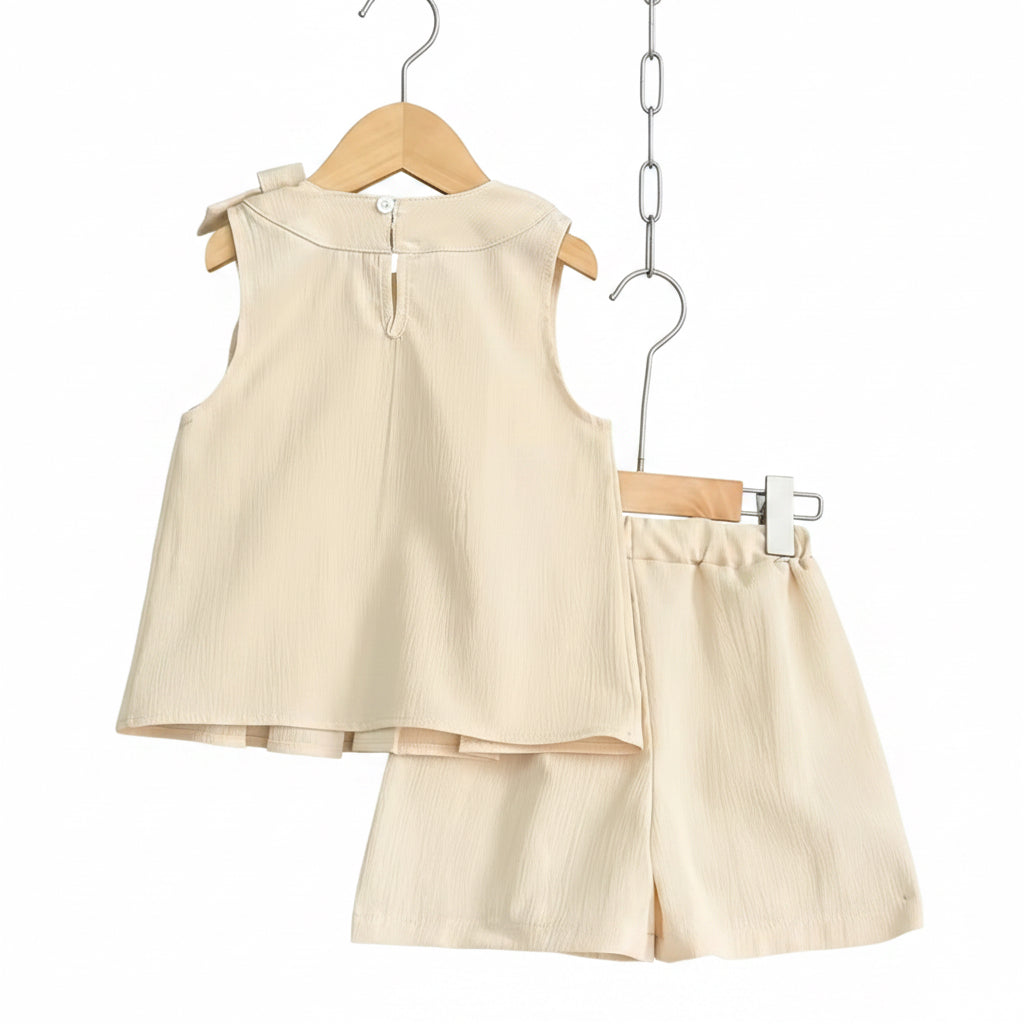 Kids Girls Lightweight Pleated Vest Top & Shorts Set. 5 Colours 3-7Y