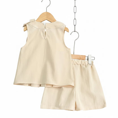 Kids Girls Lightweight Pleated Vest Top & Shorts Set. 5 Colours 3-7Y