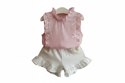 Kids Girls Lightweight Ruffled Top & Shorts Set. 3 Colours 12M-4Y