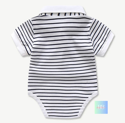 Baby/Toddler Boy Dungarees & Strip Romper with Collar. 3-24M