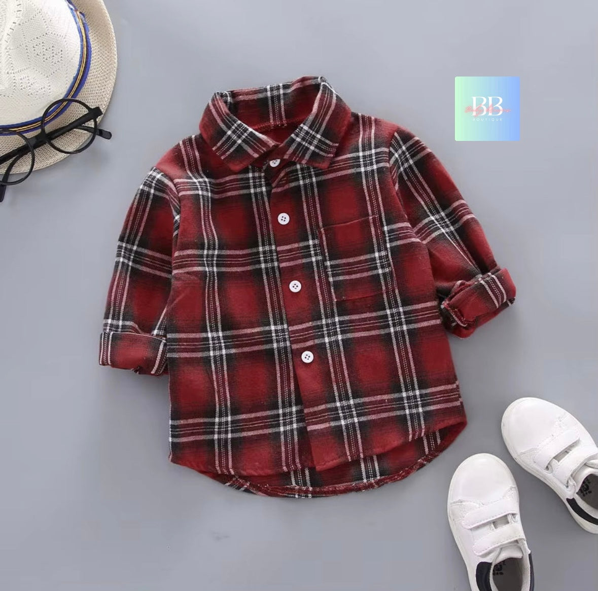 Kids Autumn/Winter Cotton Check Shirt, Long Sleeve. Boys/Girls, 12M-5Y, 5 Colours