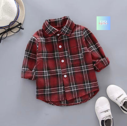 Kids Autumn/Winter Cotton Check Shirt, Long Sleeve. Boys/Girls, 12M-5Y, 5 Colours