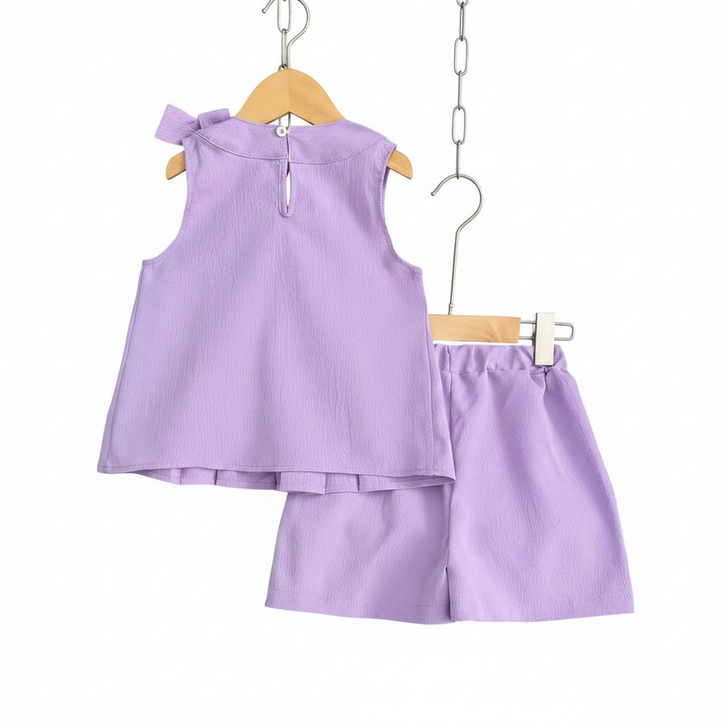 Kids Girls Lightweight Pleated Vest Top & Shorts Set. 5 Colours 3-7Y