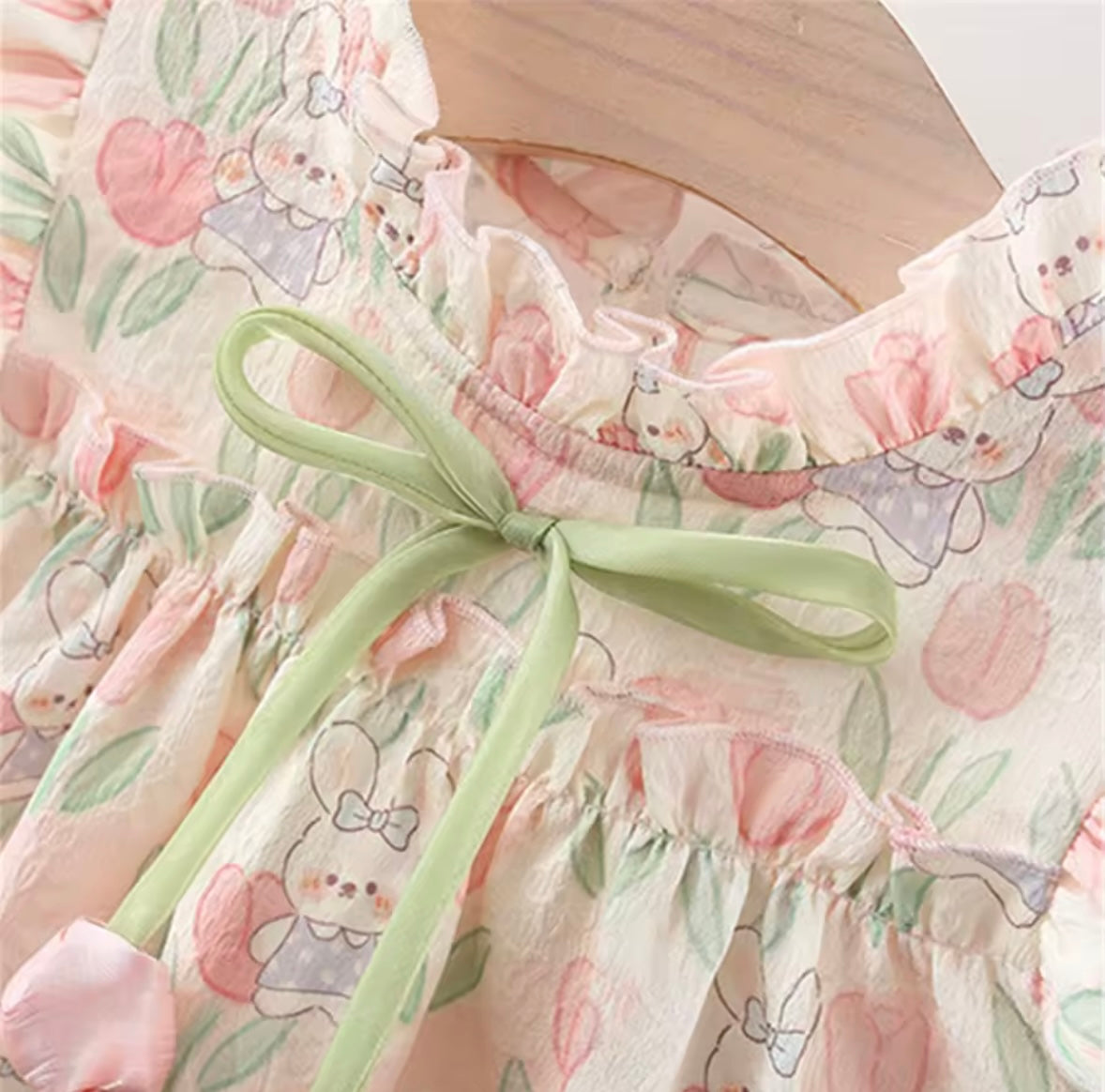 Kids Girls Lightweight Floral Rabbit Print Summer Dress. 9M-4Y