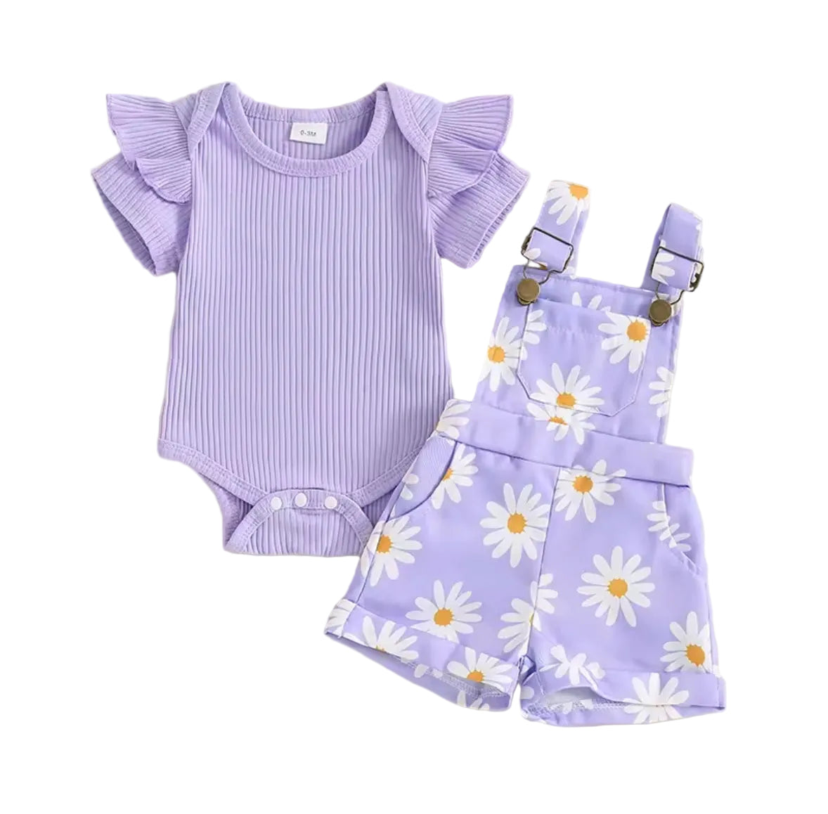 Baby Toddler Girls Ribbed Romper & Dungaree Shorts Set. 3 Colours 3M-18M