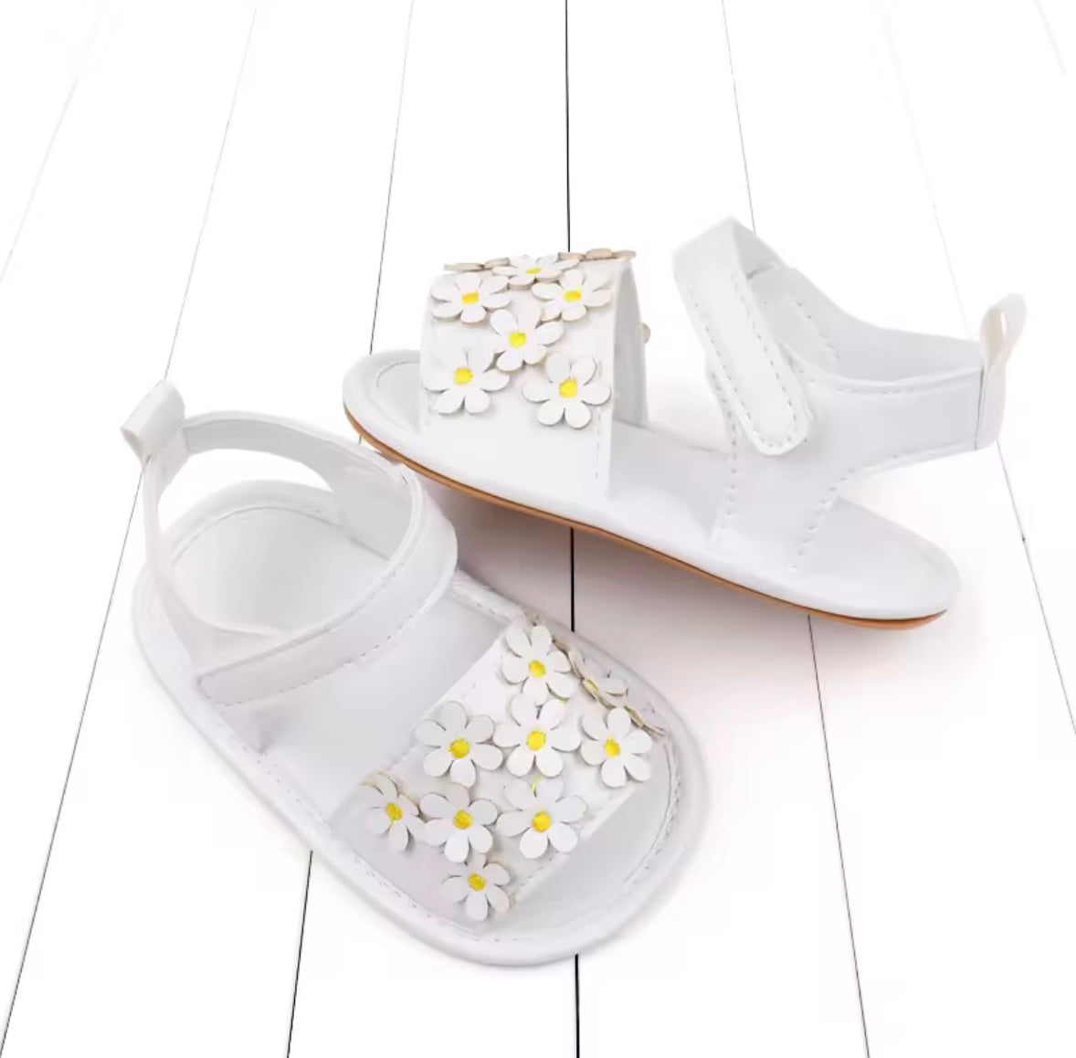 Baby Toddler Girls Leather Velcro Strap Daisy Sandals. 3 Colours 0M-18M