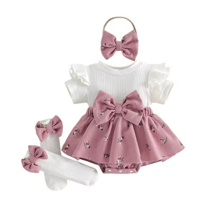 Baby Toddler Romper Skirt with Matching Socks & Headband Set. 3 Colours 3M-12M