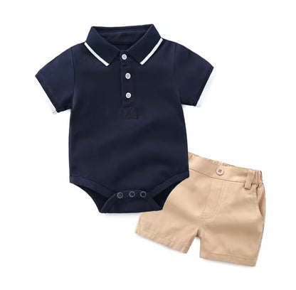 Baby Toddler Boys Romper Polo Shirt & Shorts Set. 3 Colours 9M-3Y