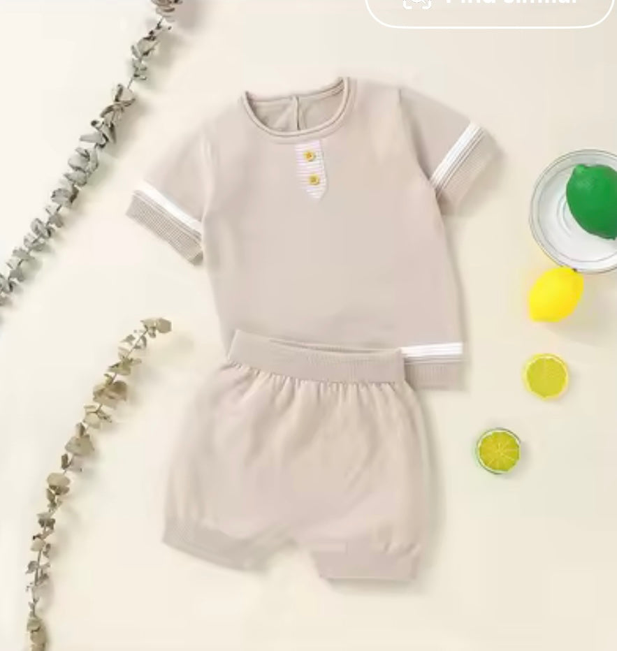 Baby Toddler Short Sleeve Knitted Top & Shorts Set. 3 Colours 3-18M